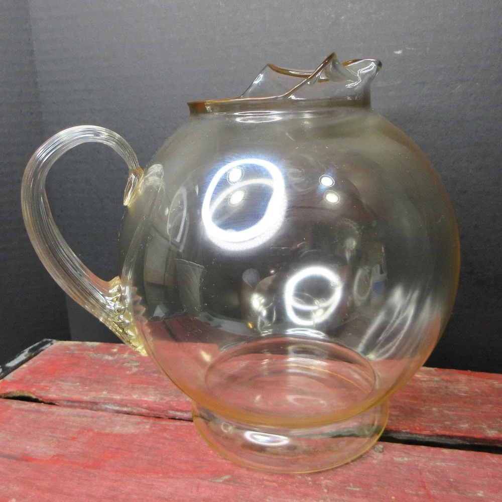 Vintage Amber Yellow Glass Pitcher & 4 Tumblers Set Juice Water Retro
